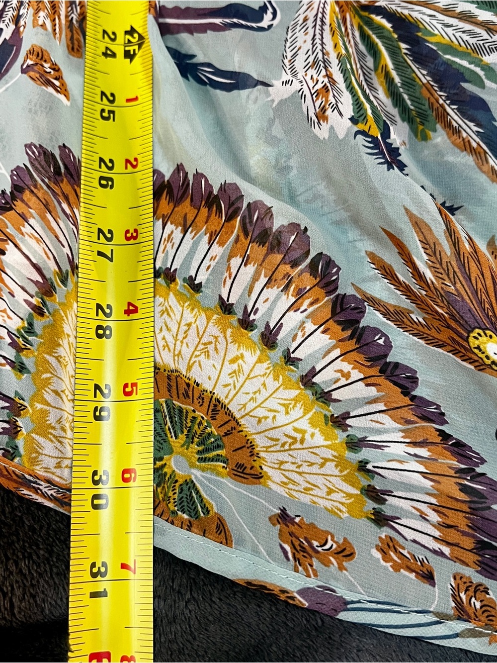Umgee Wms Teal Feather Print Sheer Crochet Kimono Boho Festival Open Top‎ M/L - Picture 8 of 9